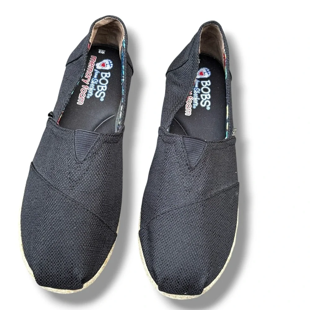 BOBS from Skechers Women's Black Canvas High Jinx Espadrille‎ Flats Size 8